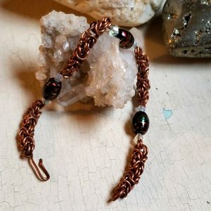 Handmade Beaded Copper Byzantine Chain Bracelet
